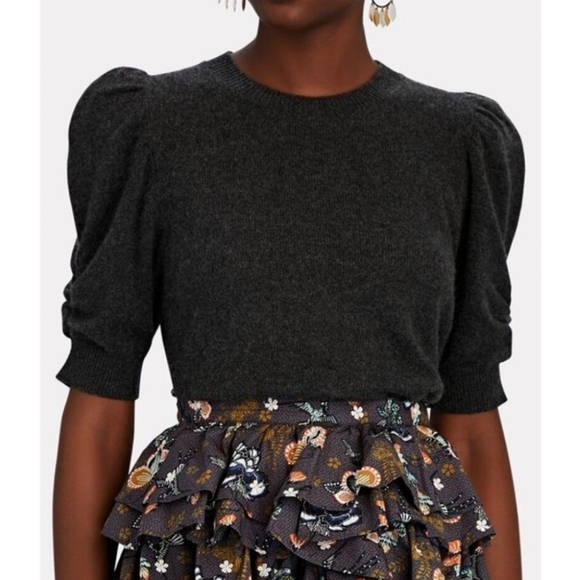 FRAME Ruched Sleeve Cashmere Sweater Top | LARGE - Picture 5 of 12